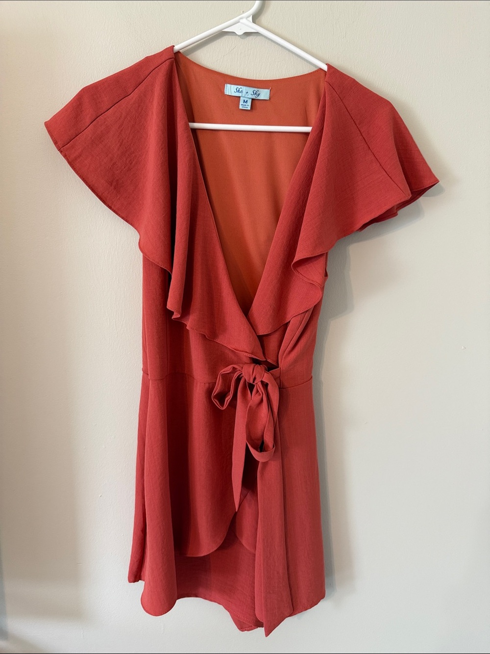 She + Sky Rust Red Wrap Romper
